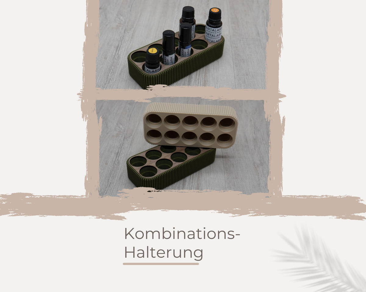 Minimalistische Kombihalterung für ätherische Öle | Halterung für 10x 5ml, 10ml